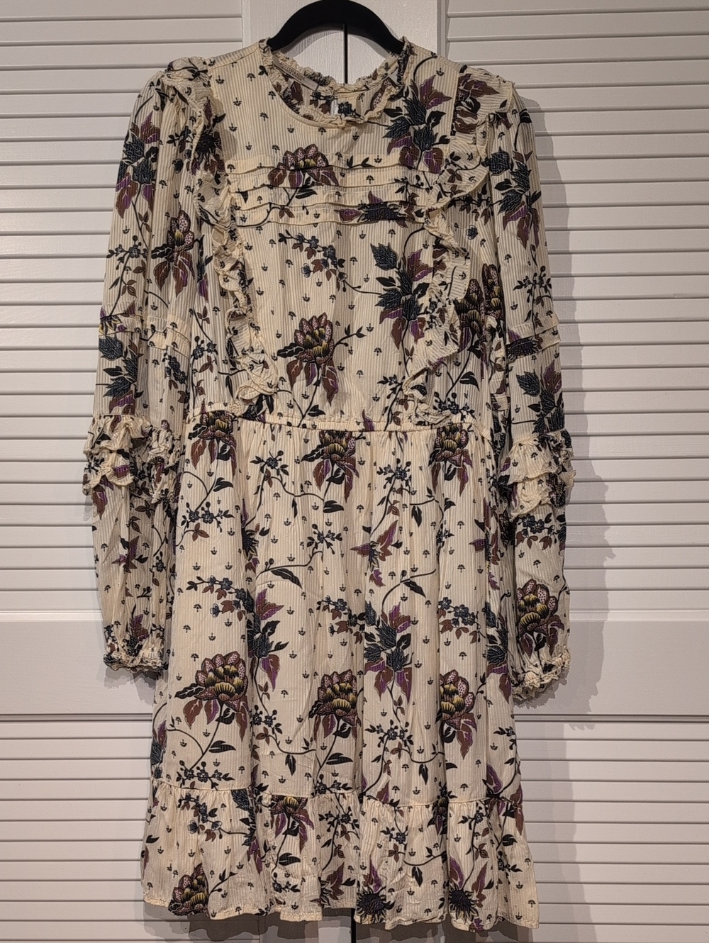 Scotch & Soda Cream Floral Long Sleeve Tiered Ruffle Dress Size M - Picture 2 of 9